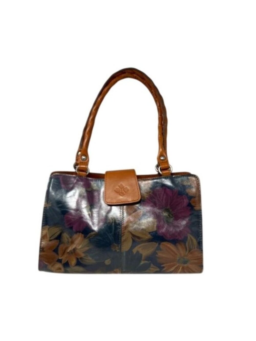 Patricia Nash Rienzo Satchel Peruvian Painting Tan Floral Leather Shoulder Bag